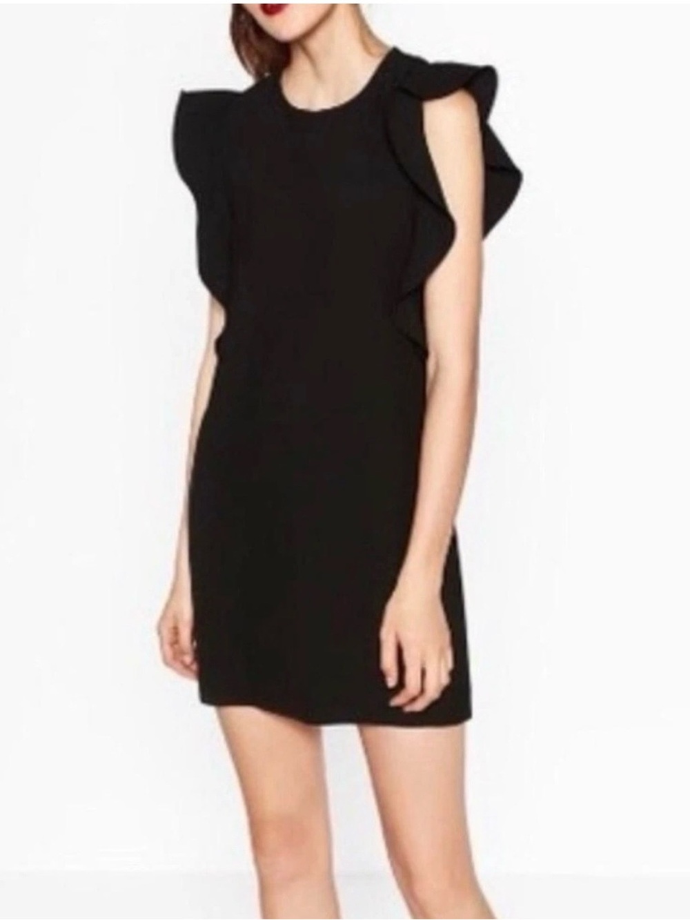 Zara Black Mini Dress with Ruffled Flutter Sleeves - Size Large - LBD